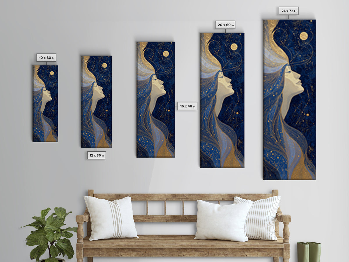 Moon Goddess with Flowing Hair and Constellations Canvas Print, Astrology Art, Celestial Art, Living Room Decor, Oil Painting, AST-1x3-63