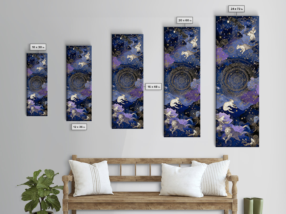 Twelve Zodiac Animals Arranged Framed Canvas Print, Astrology Art, Psychedelic Art, Living Room Decor, Fine Art, Zodiac, AST-1x3-64
