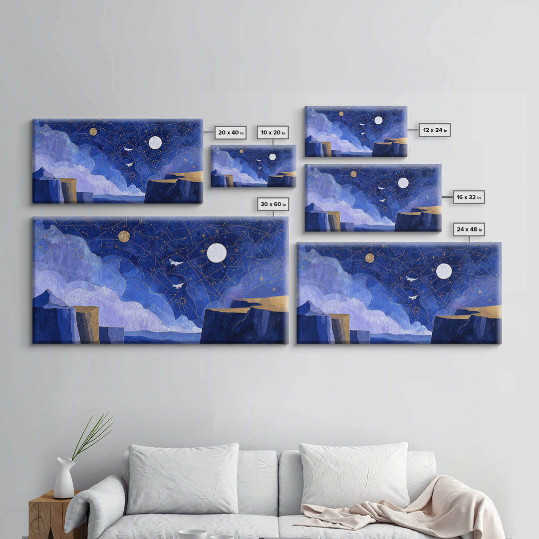 Ram Constellation Above Desert Cliffs at Night Framed Canvas Print, Astrology Art, Giclee Print, Living Room Decor, AST-2x1-100