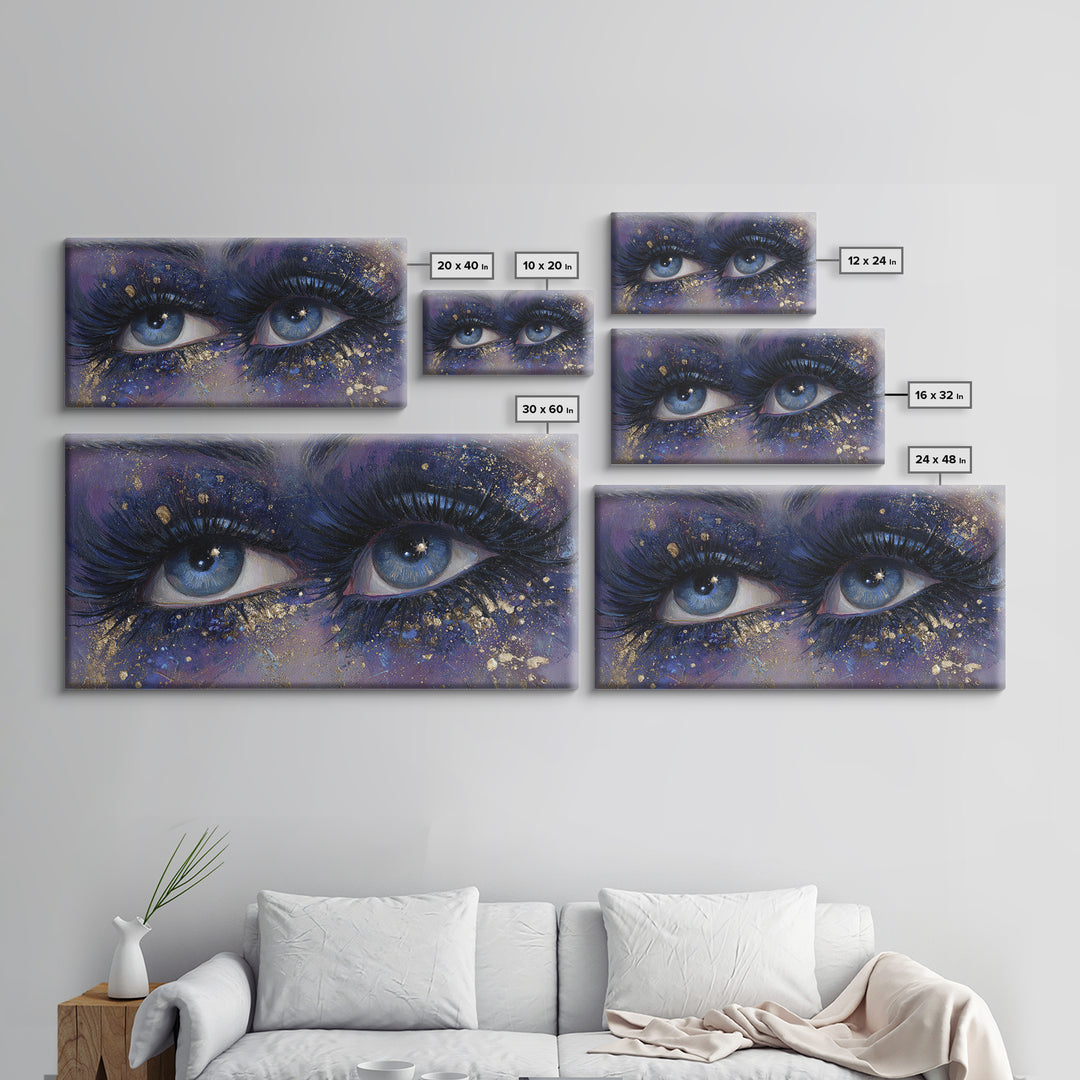 Mystic Eye with Planets Orbiting Through Lashes Canvas Print, Astrology Art, Wall Art, Living Room Decor, Oil Painting, Zodiac, AST-2x1-32
