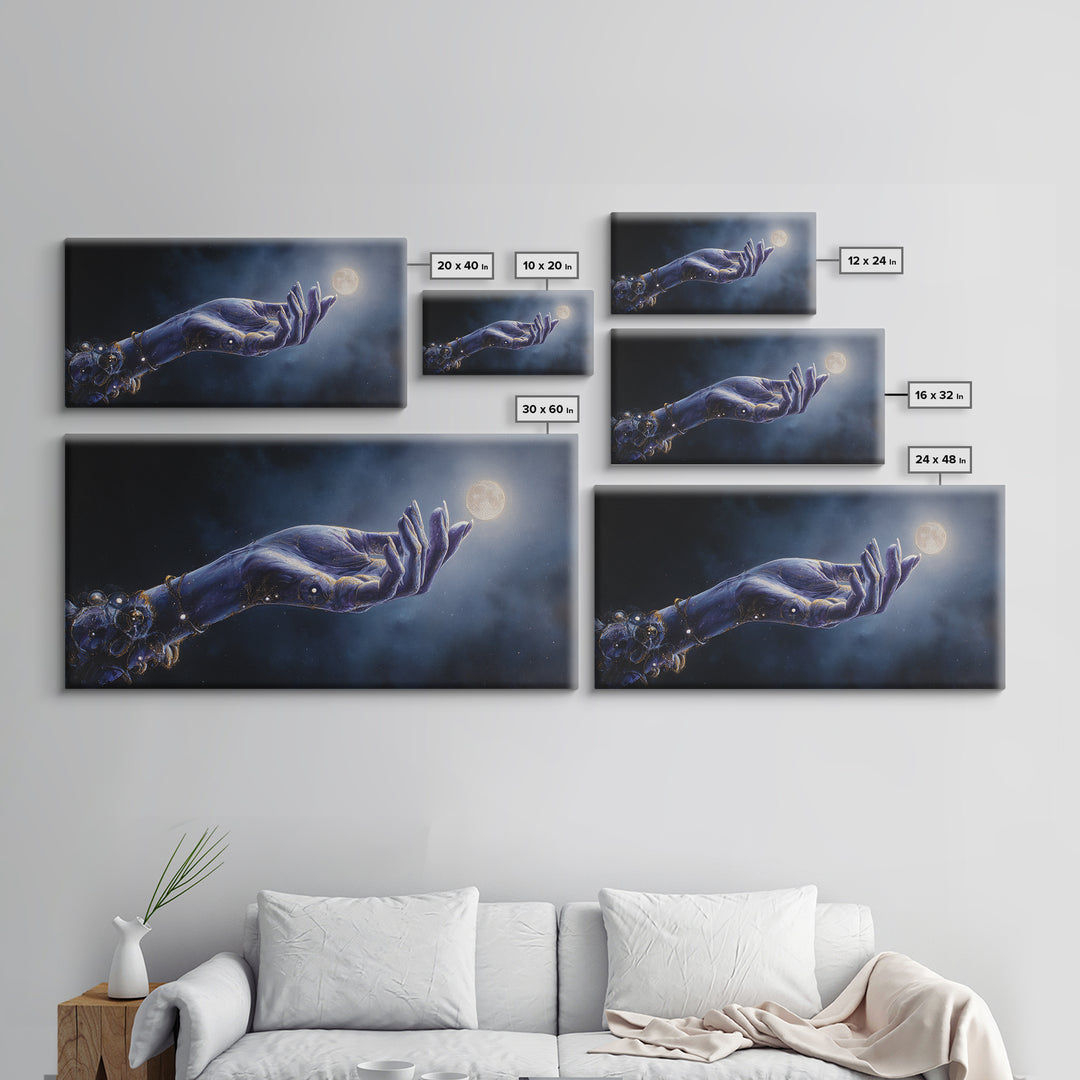 Tarot Cosmic Hand Holding a Glowing Star Framed Canvas Print, Astrology Art, Print, Living Room Decor, Fine Art, Zodiac, AST-2x1-50