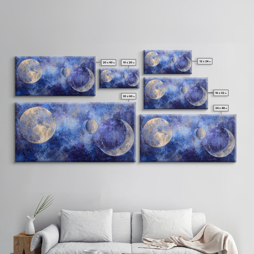 Celestial Twins Surrounded by Mirrored Moons Canvas Print, Astrology Art, Astrology Gifts, Living Room Decor, Oil Painting, AST-2x1-53