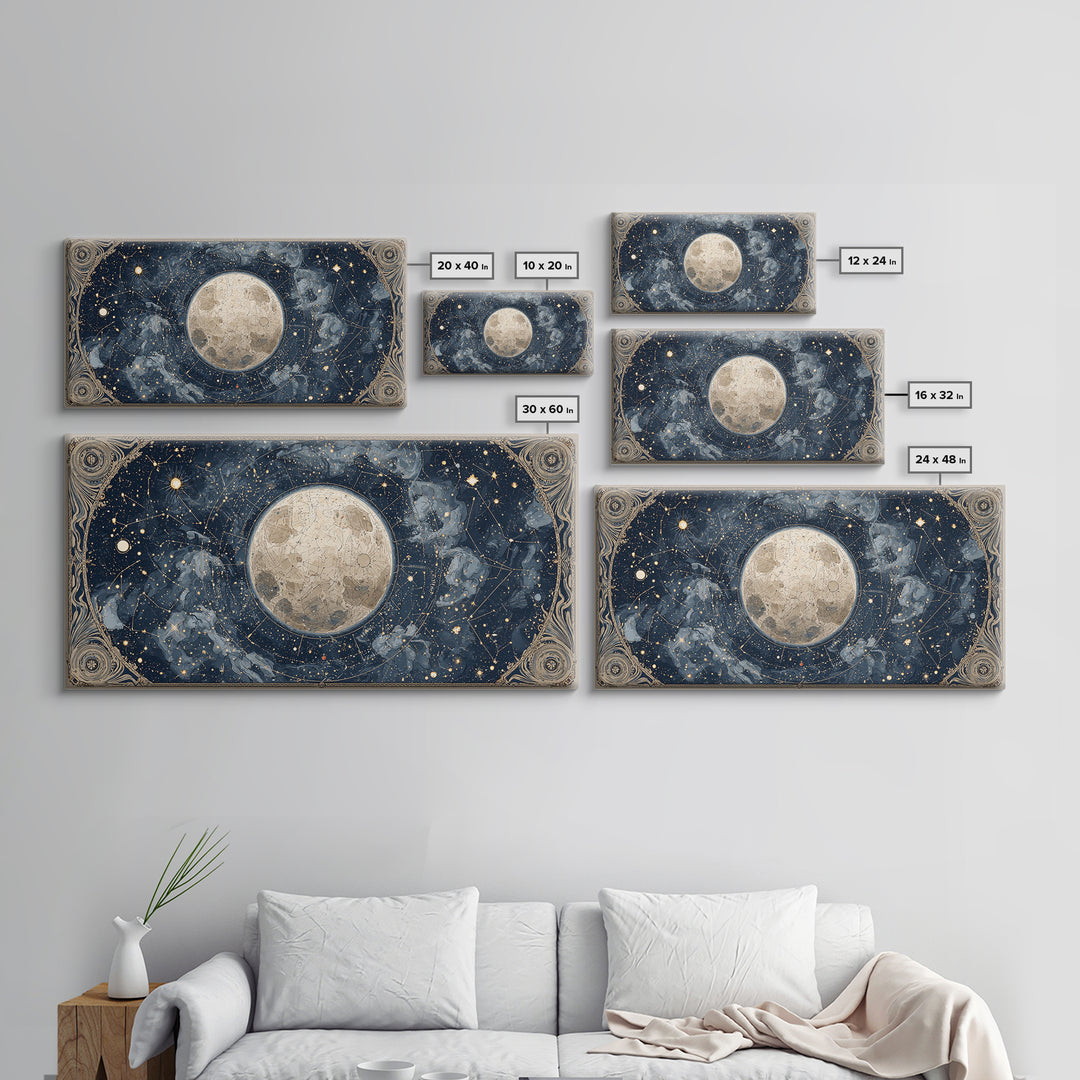Retro Horoscope Chart Framed Canvas Print, Astrology Art, Boho Decor, Living Room Decor, Abstract Art, Zodiac, AST-2x1-65