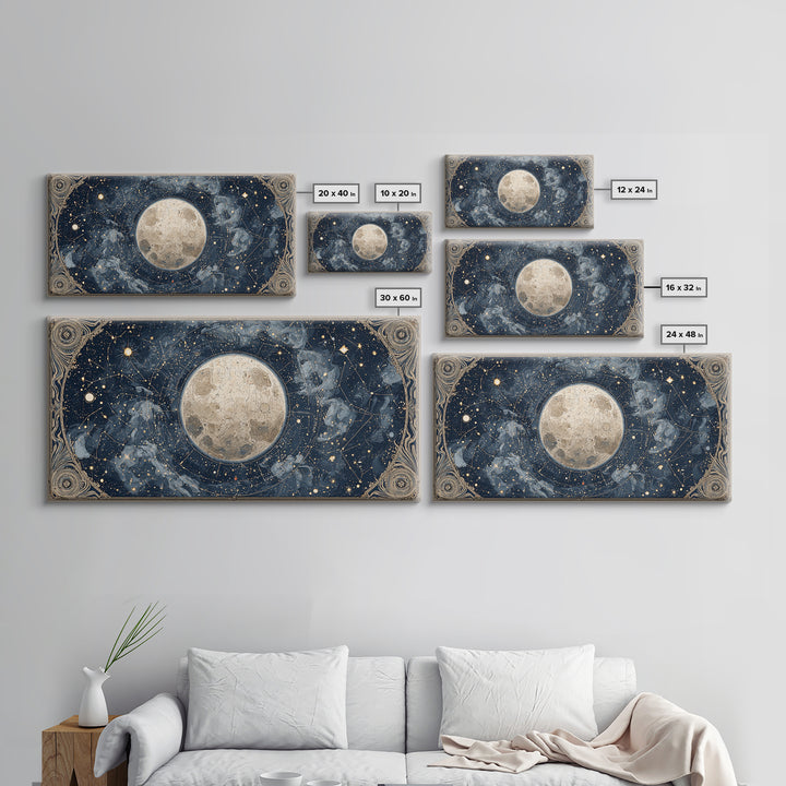 Retro Horoscope Chart Framed Canvas Print, Astrology Art, Boho Decor, Living Room Decor, Abstract Art, Zodiac, AST-2x1-65
