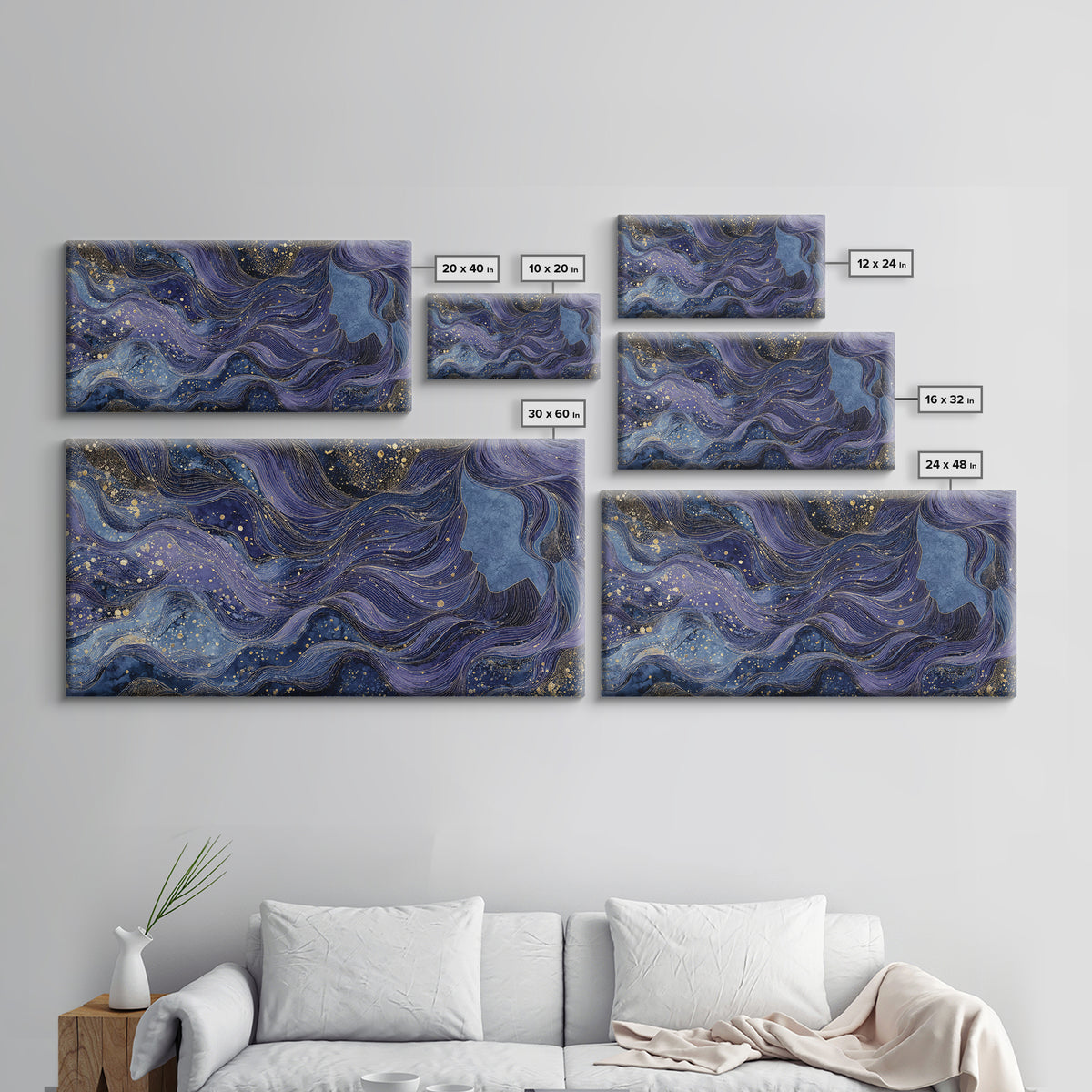 Moon Goddess with Flowing Hair and Constellations Framed Canvas Print, Astrology Art, Wall Decor, Living Room Decor, Zodiac, AST-2x1-95