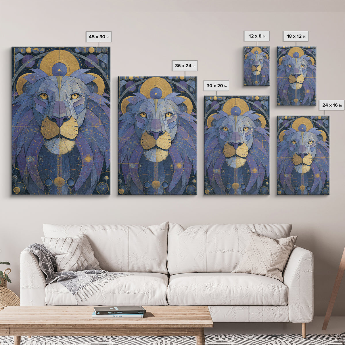 Celestial Lion Portrait Formed from Star Patterns Canvas Print, Astrology Art, Contemporary Art, Living Room Decor, Zodiac, AST-2x3-10