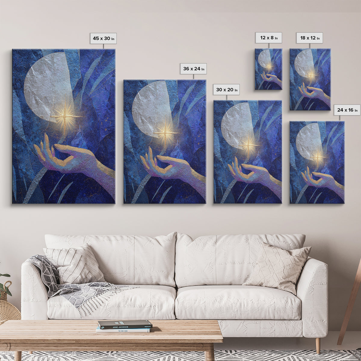 Tarot Cosmic Hand Holding a Glowing Star Framed Canvas Print, Astrology Art, Printable Wall Art, Living Room Decor, Zodiac, AST-2x3-38