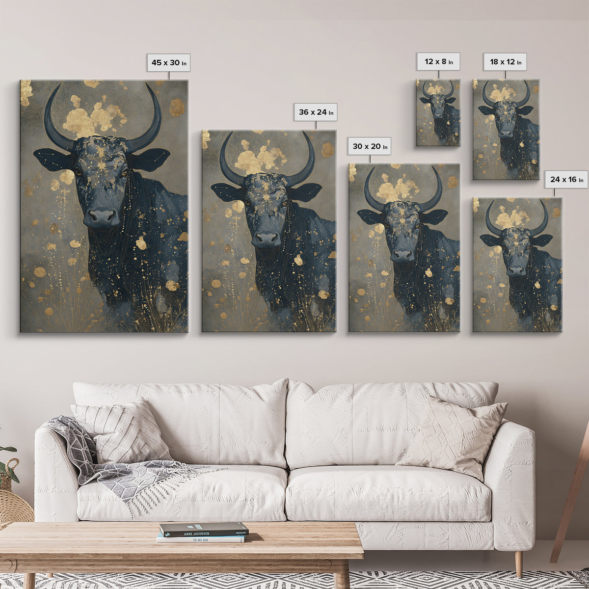 Bull Constellation Above Golden Meadow Canvas Print, Astrology Art, Celestial Decor, Living Room Decor, Fine Art, Zodiac, AST-2x3-49