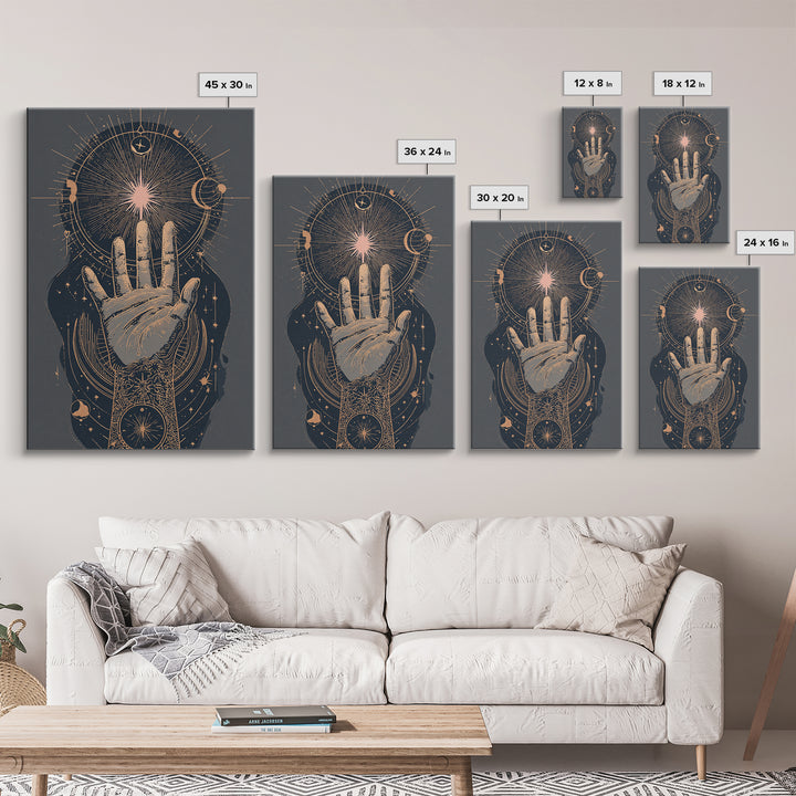 Tarot Cosmic Hand Holding a Glowing Star Canvas Print, Astrology Art, Boho Decor, Living Room Decor, Abstract Art, Zodiac, AST-2x3-62