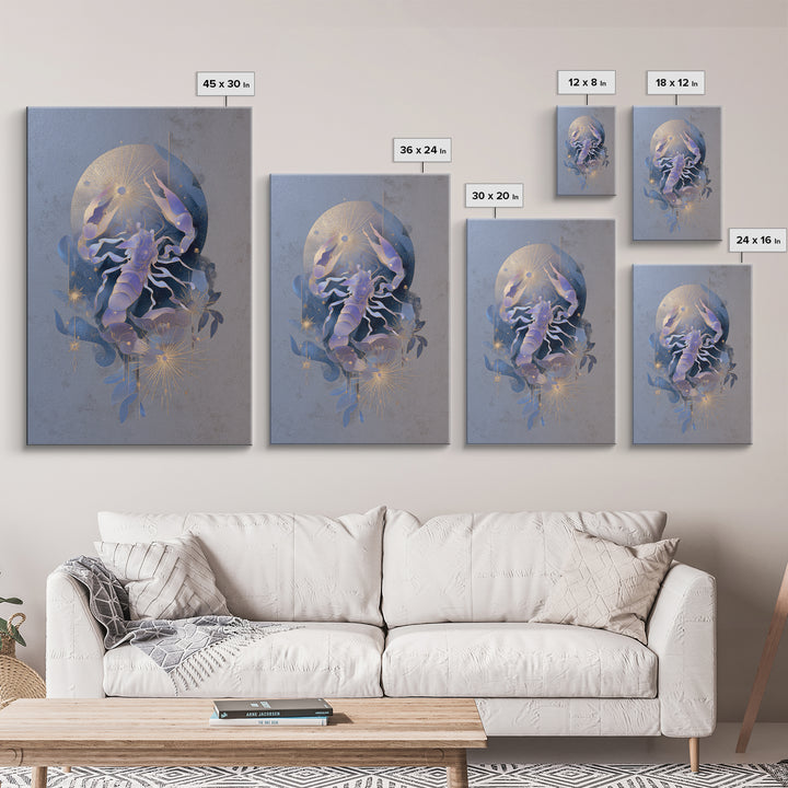 Scorpio Formed from Stars and Jeweled Shadows Framed Canvas Print, Astrology Art, Cat Art, Living Room Decor, Fine Art, Zodiac, AST-2x3-90