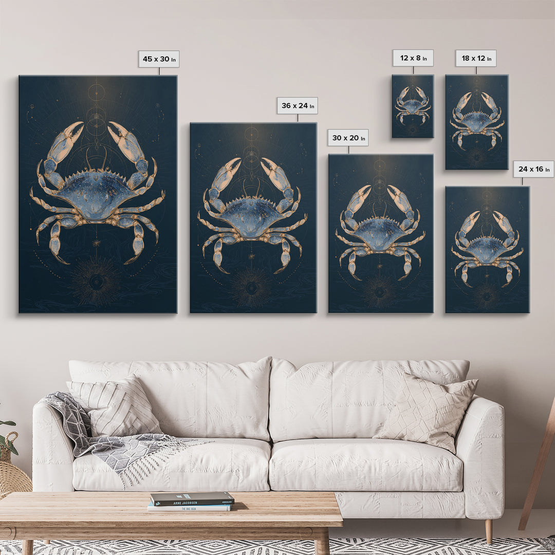 Celestial Crab under Glowing Ocean Moonlight Canvas Print, Astrology Art, Psychedelic Art, Living Room Decor, Fine Art, Zodiac, AST-2x3-96