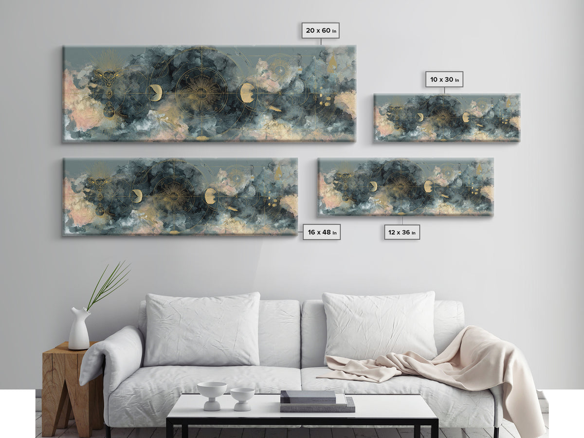 Capricorn Sea Goat Emerging from Cosmic Waves Canvas Print, Astrology Art, Astrology Wall Art, Living Room Decor, AST-3x1-11