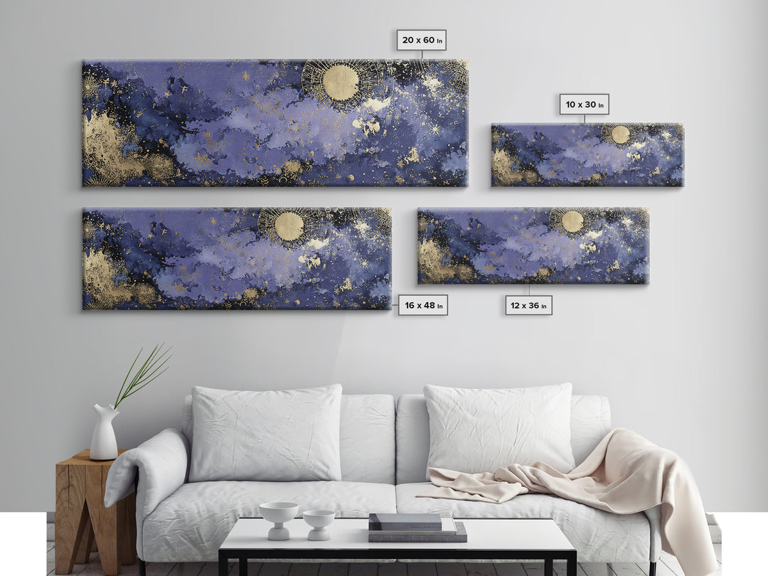 Gold Zodiac Wheel on Deep Midnight Blue Framed Canvas Print, Astrology Art, Zodiac Sign Print, Living Room Decor, Zodiac, AST-3x1-17