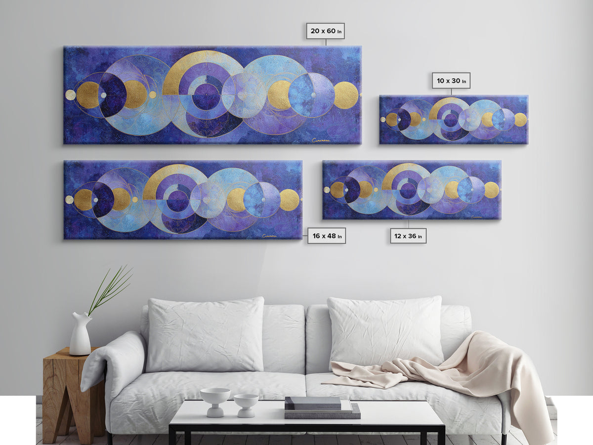 Celestial Twins Surrounded by Mirrored Moons Canvas Print, Astrology Art, Leo Wall Art, Living Room Decor, Abstract Art, Zodiac, AST-3x1-25