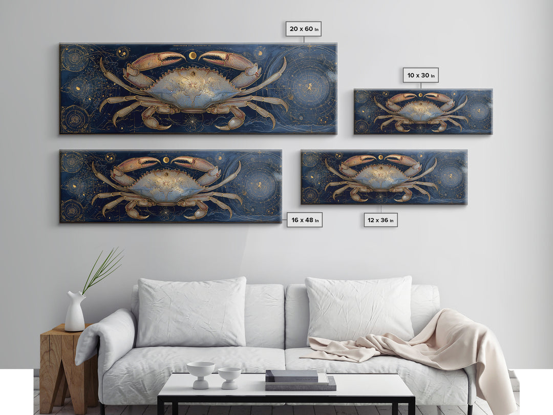 Celestial Crab under Glowing Ocean Moonlight Canvas Print, Astrology Art, Zodiac Sign Print, Living Room Decor, Zodiac, AST-3x1-8