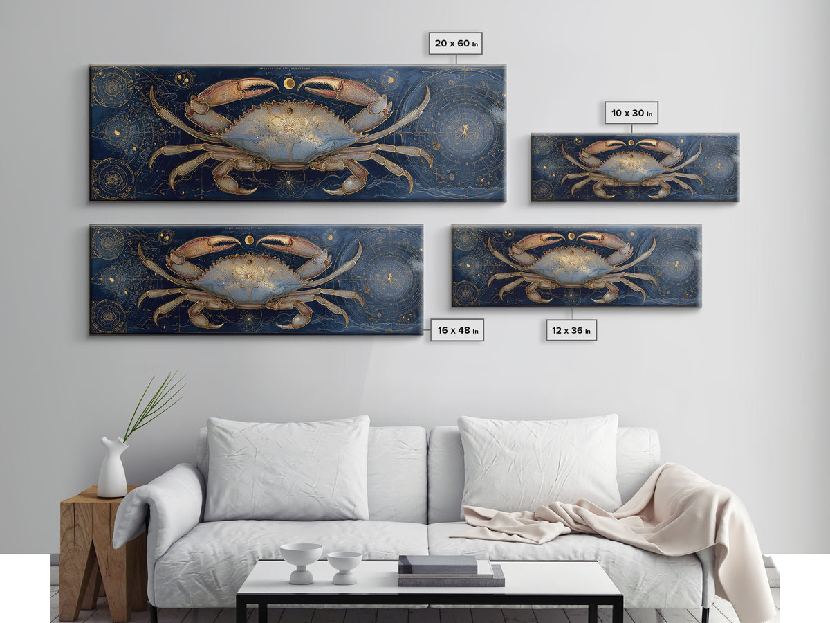 Celestial Crab under Glowing Ocean Moonlight Canvas Print, Astrology Art, Zodiac Sign Print, Living Room Decor, Zodiac, AST-3x1-8