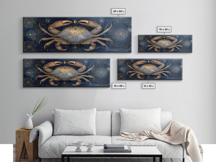 Celestial Crab under Glowing Ocean Moonlight Canvas Print, Astrology Art, Zodiac Sign Print, Living Room Decor, Zodiac, AST-3x1-8