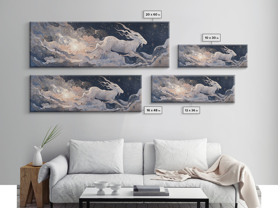Capricorn Sea Goat Emerging from Cosmic Waves Canvas Print, Astrology Art, Printable Art, Living Room Decor, Fine Art, Zodiac, AST-3x1-83