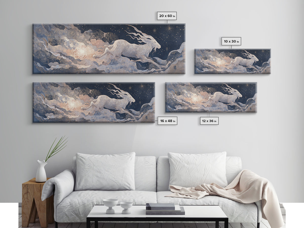 Capricorn Sea Goat Emerging from Cosmic Waves Canvas Print, Astrology Art, Printable Art, Living Room Decor, Fine Art, Zodiac, AST-3x1-83