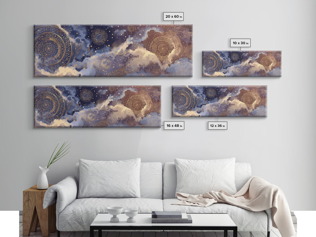Retro Horoscope Chart Canvas Print, Astrology Art, Celestial Art, Living Room Decor, Oil Painting, Zodiac, Minimalist Decor, AST-3x1-85