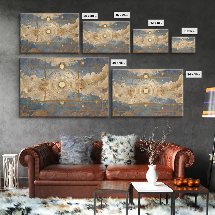 Retro Horoscope Chart Framed Canvas Print, Astrology Art, Leo Wall Art, Living Room Decor, Abstract Art, Zodiac, AST-3x2-25