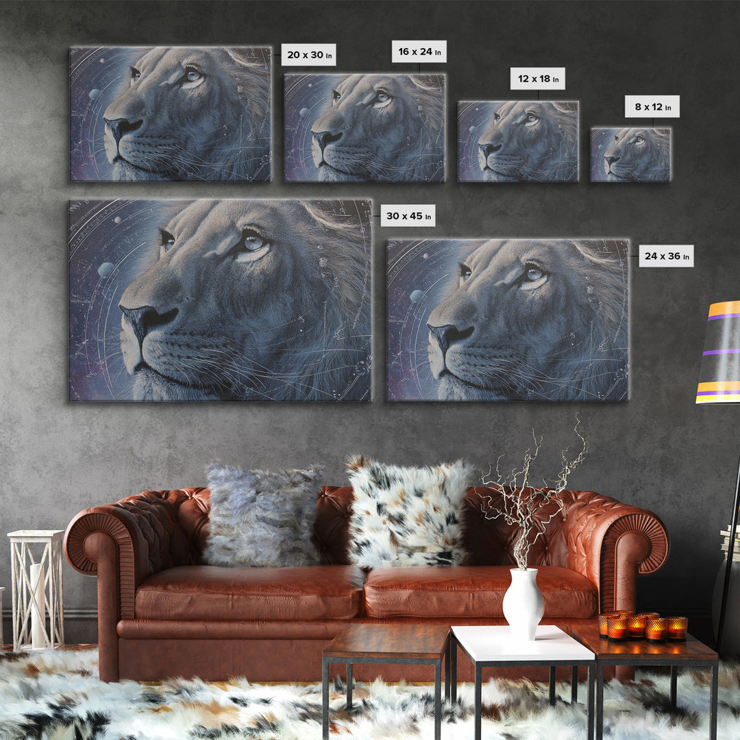 Celestial Lion Portrait Formed from Star Patterns Canvas Print, Astrology Art, Giclee Print, Living Room Decor, Zodiac, AST-3x2-54