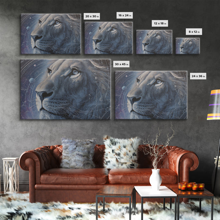 Celestial Lion Portrait Formed from Star Patterns Canvas Print, Astrology Art, Giclee Print, Living Room Decor, Zodiac, AST-3x2-54