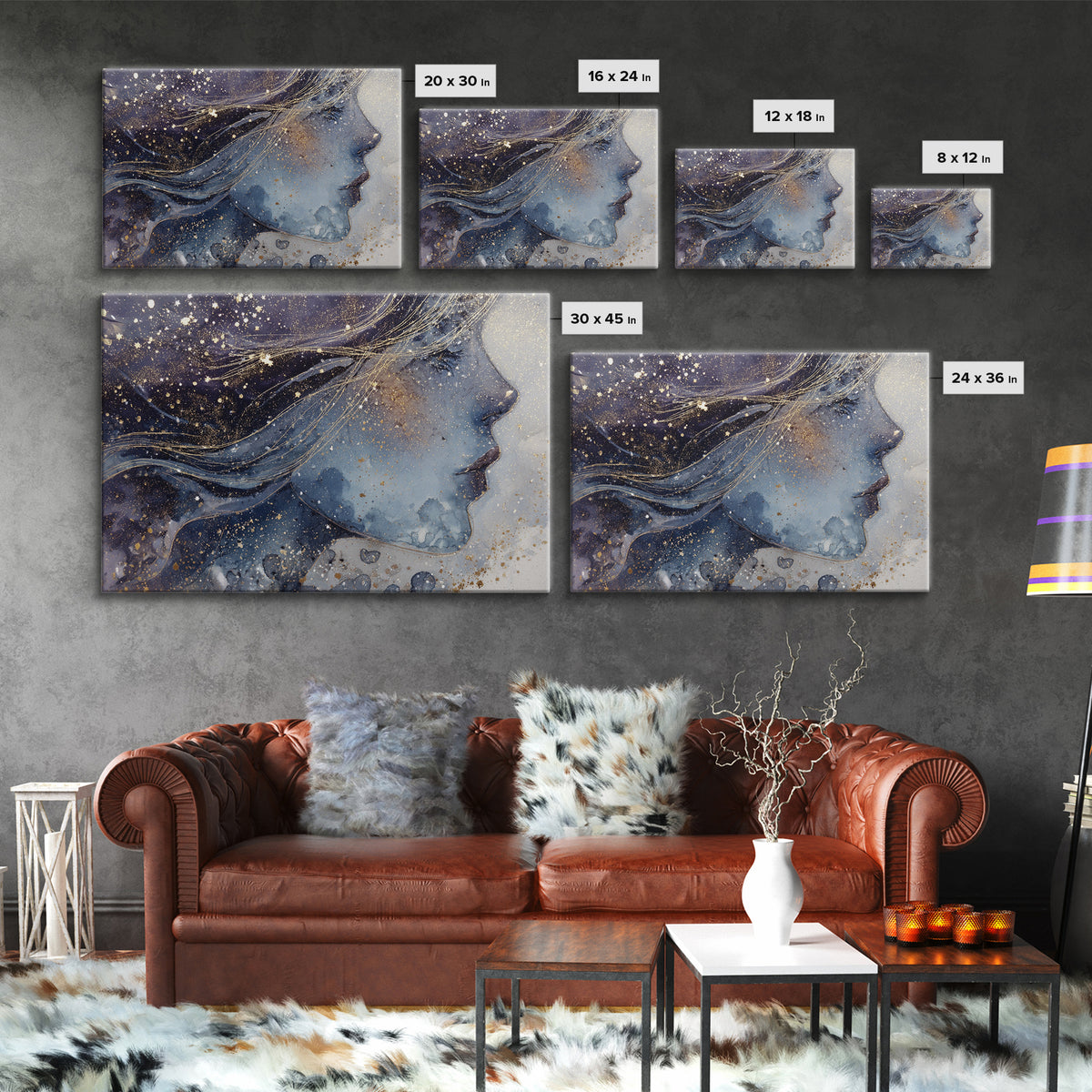 Moon Goddess with Flowing Hair and Constellations Canvas Print, Astrology Art, Astrology Gifts, Living Room Decor, Zodiac, AST-3x2-55