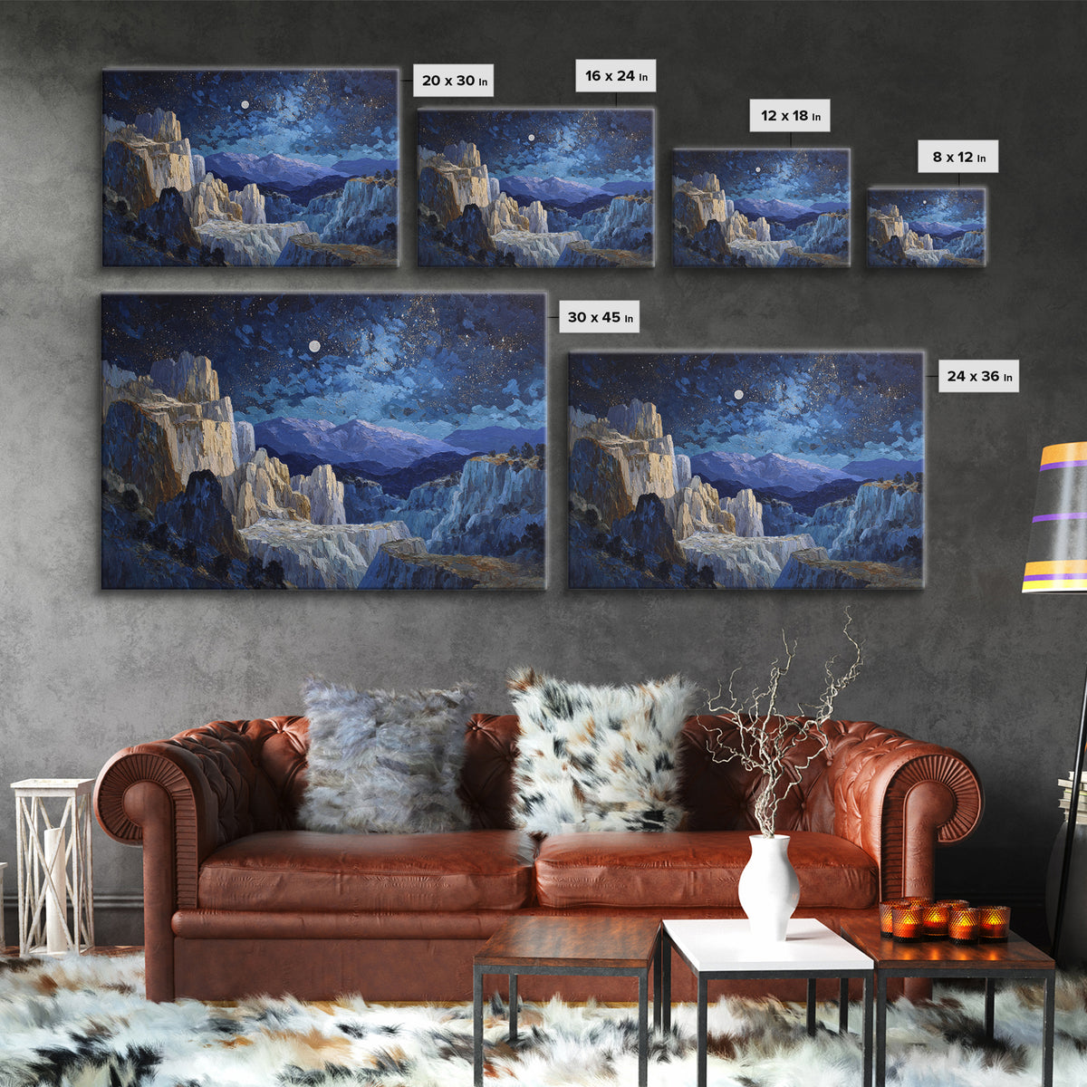 Ram Constellation Above Desert Cliffs at Night Canvas Print, Astrology Art, Textured Painting, Living Room Decor, Zodiac, AST-3x2-60