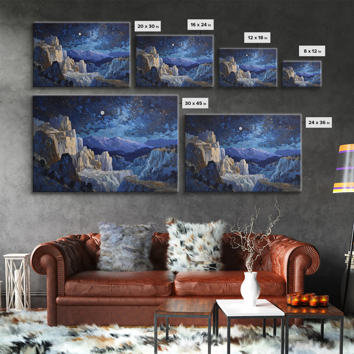 Ram Constellation Above Desert Cliffs at Night Canvas Print, Astrology Art, Textured Painting, Living Room Decor, Zodiac, AST-3x2-60