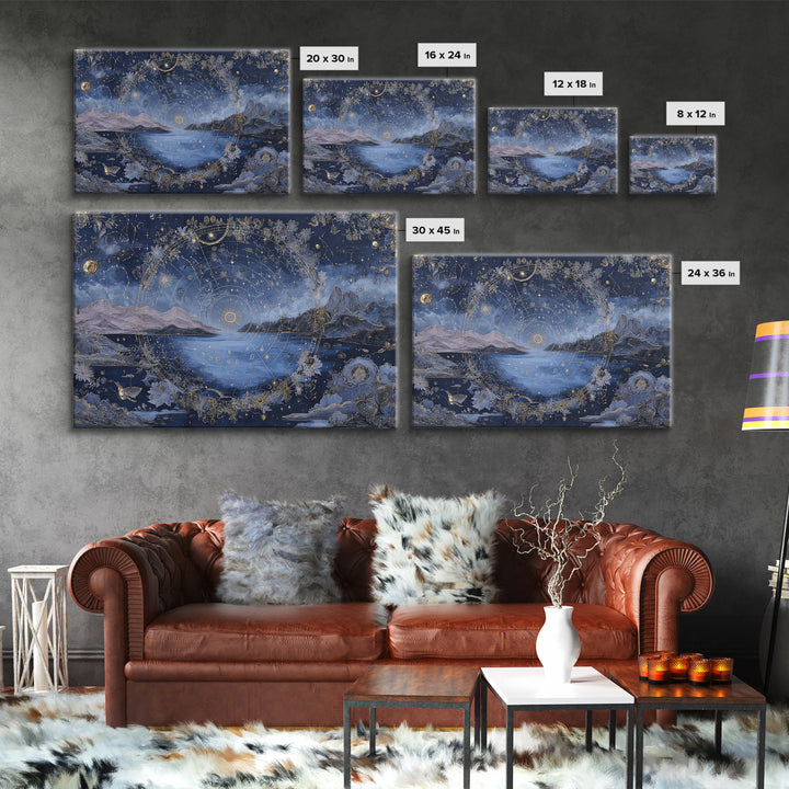 Astrological Botanical Wreath Framed Canvas Print, Astrology Art, Giclee Print, Living Room Decor, Oil Painting, Zodiac, AST-3x2-63