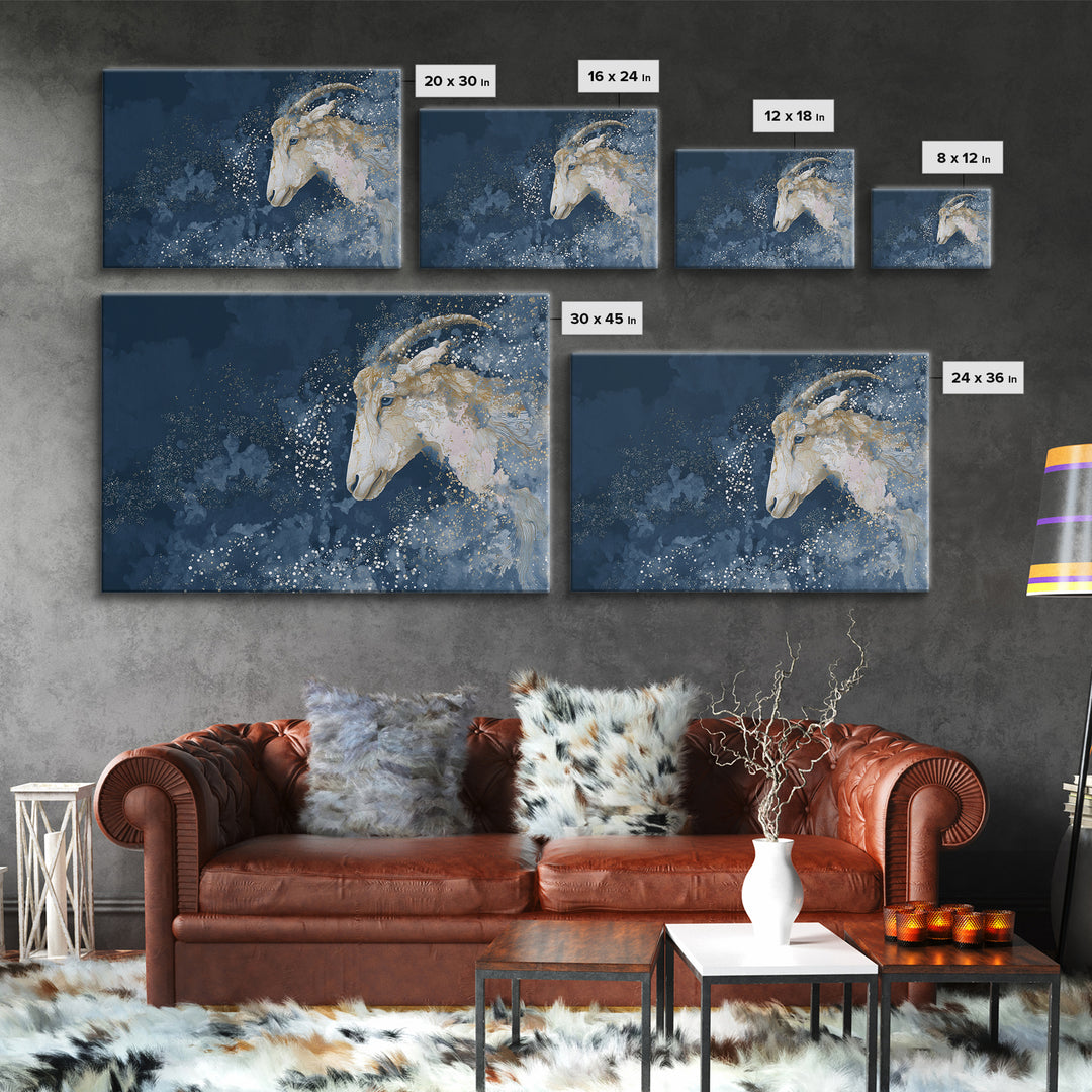 Capricorn Sea Goat Emerging from Cosmic Waves Canvas Print, Astrology Art, Astrology Wall Art, Living Room Decor, Zodiac, AST-3x2-71