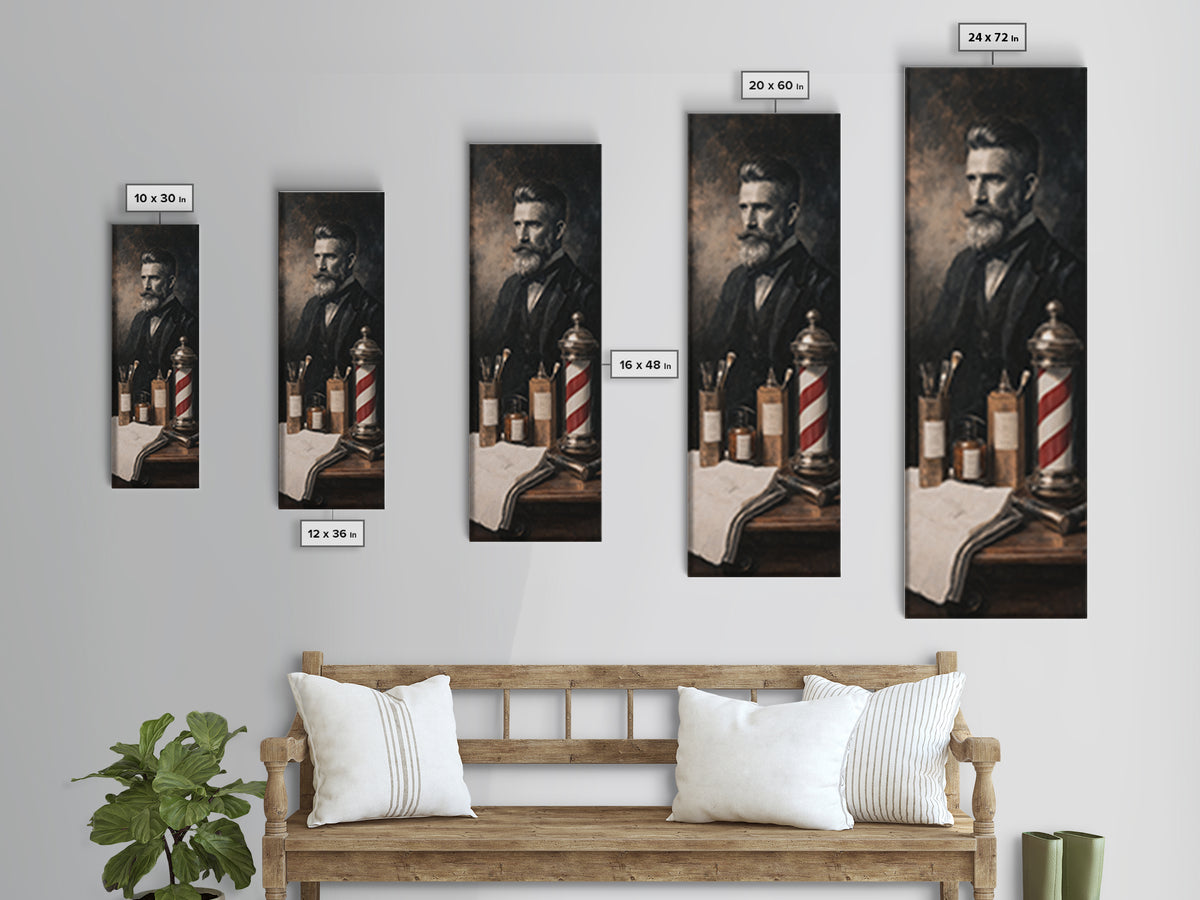 Black and White Portrait of a Sharply Framed Canvas Print, Barbershop Art, Living Room Art, Barbershop Decor, Oil Painting, BAA-1x3-30
