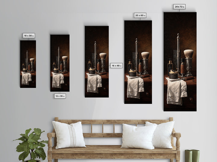 Straight Razor and Shaving Brush on Dark Framed Canvas Print, Barbershop Art, Afrocentric Art, Barbershop Decor, Grooming, BAA-1x3-62