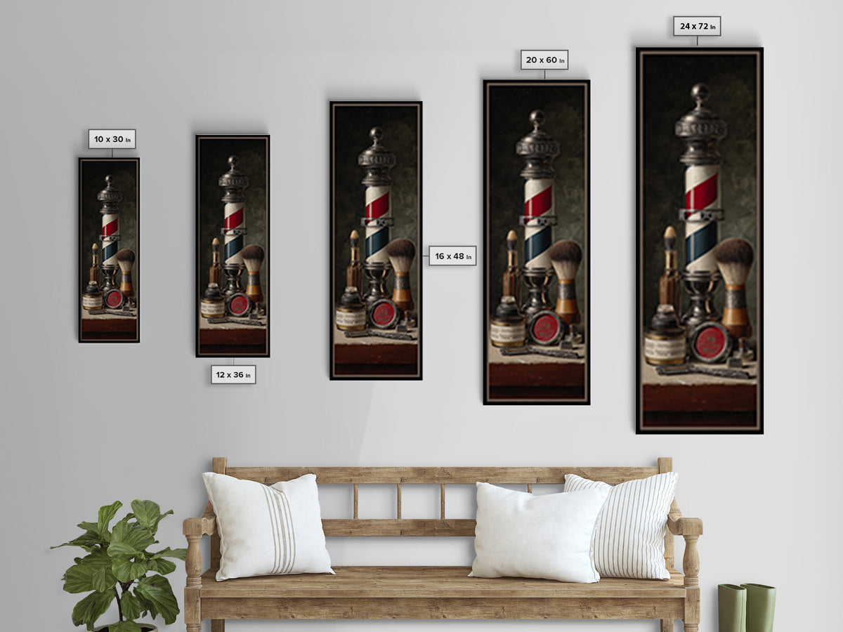 Beard Grooming Tools Drawn as Detailed Technical Canvas Print, Barbershop Art, Neutral Decor, Barbershop Decor, Oil Painting, BAA-1x3-90