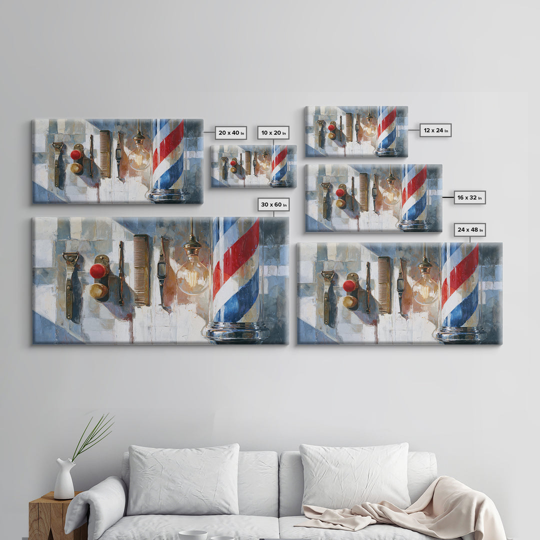 Red White and Blue Stripe Abstraction from Canvas Print, Barbershop Art, Barbershop Decor, Abstract Art, Grooming, BAA-2x1-61