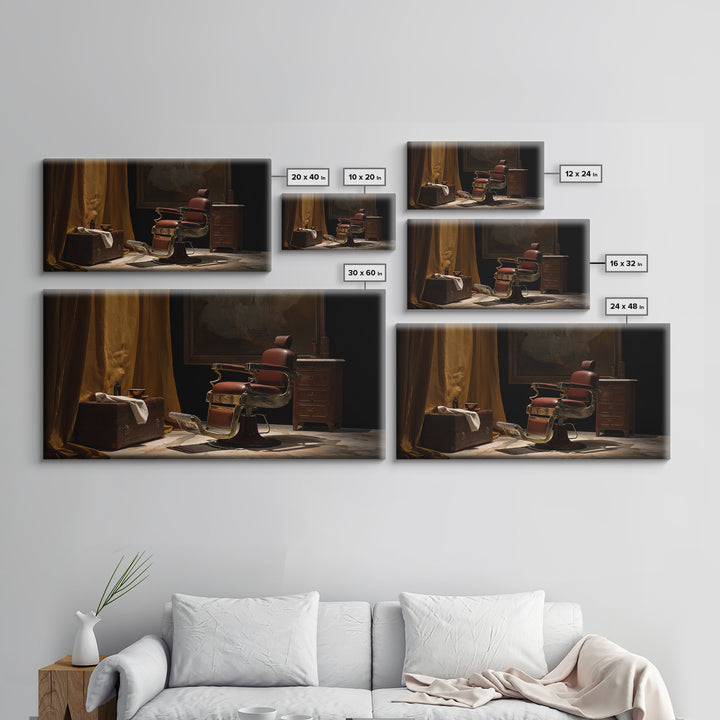 Barber Chair Silhouette Rendered as Iconic Graphic Canvas Print, Barbershop Art, Contemporary Art, Barbershop Decor, Grooming, BAA-2x1-7
