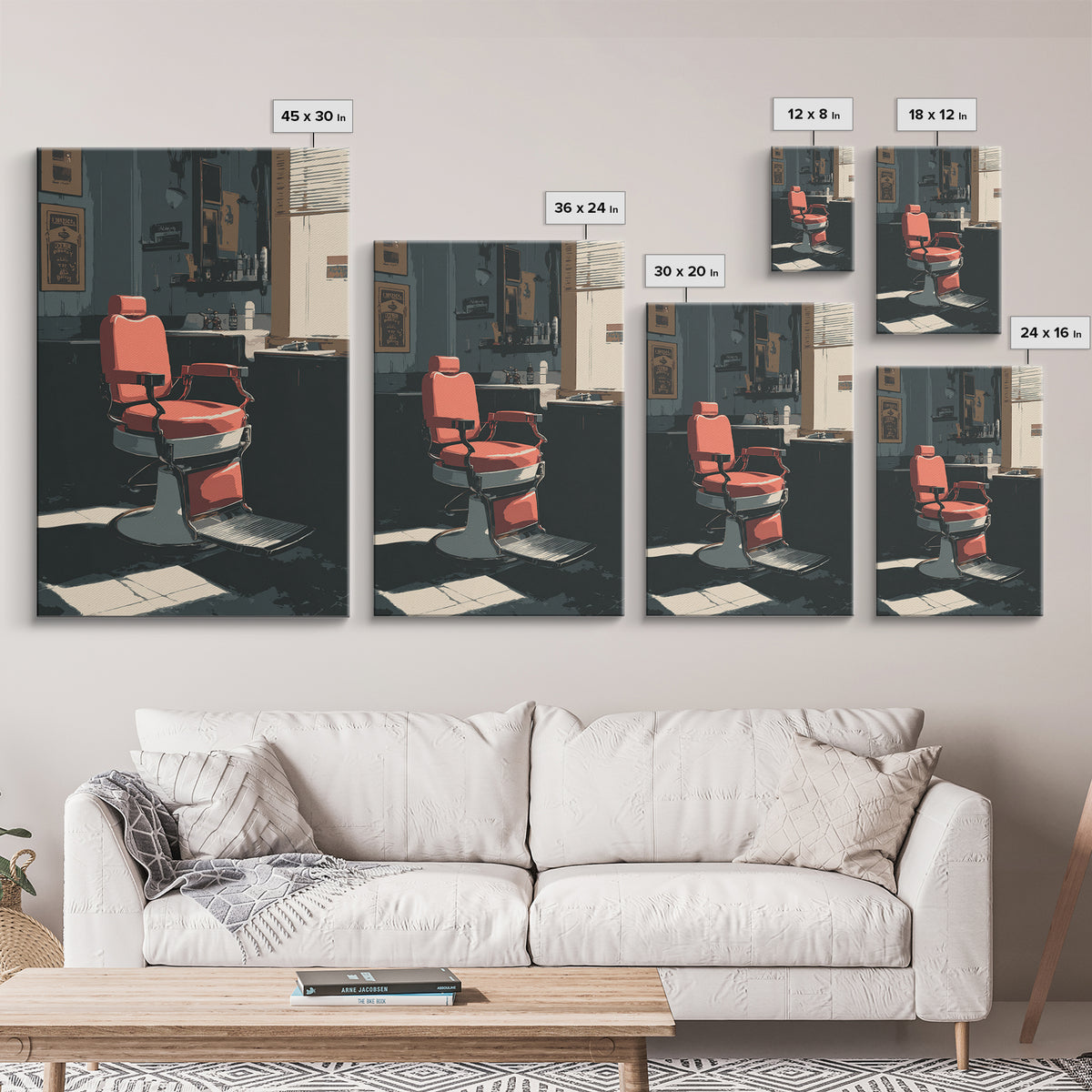 Barber Chair Silhouette Rendered as Iconic Graphic Canvas Print, Barbershop Art, Wall Decor, Barbershop Decor, Grooming, BAA-2x3-43