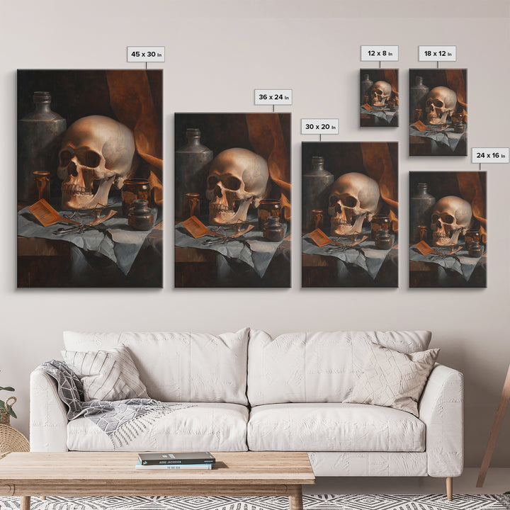 Skull with Comb and Razor in Tattoo Framed Canvas Print, Barbershop Art, Neutral Decor, Barbershop Decor, Abstract Art, BAA-2x3-47