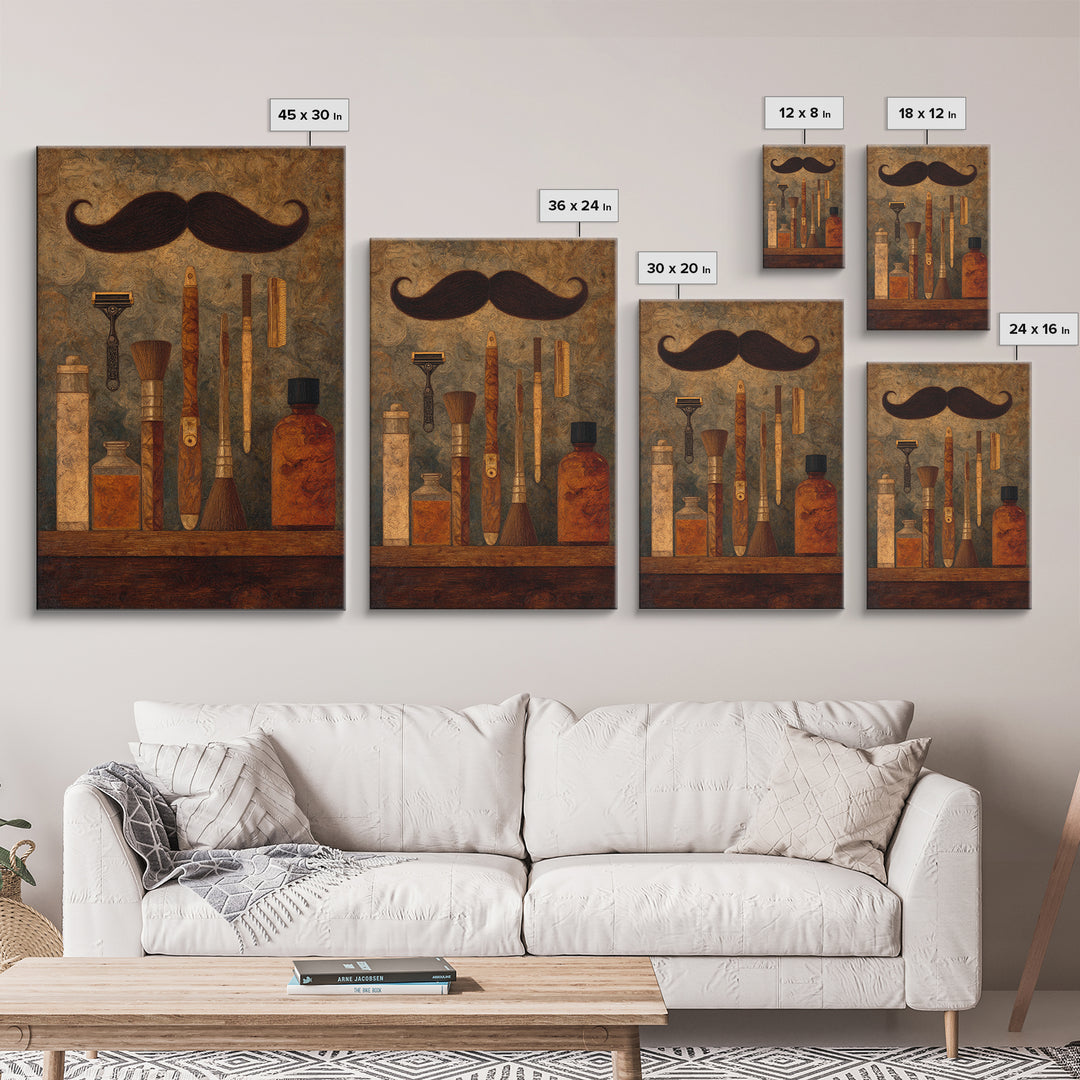 Classic Mustache Chart Illustrated Canvas Print, Barbershop Art, Wall Decor, Barbershop Decor, Oil Painting, Grooming, BAA-2x3-72