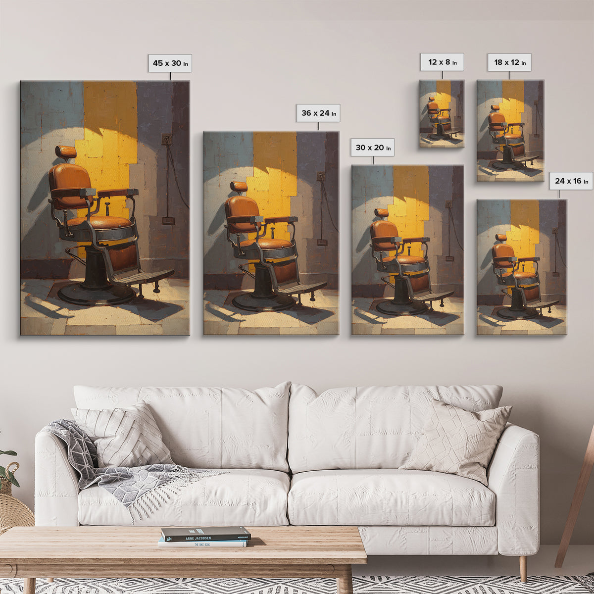 Barber Chair Silhouette Rendered as Iconic Graphic Canvas Print, Barbershop Art, Oil Painting, Barbershop Decor, Abstract Art, BAA-2x3-91