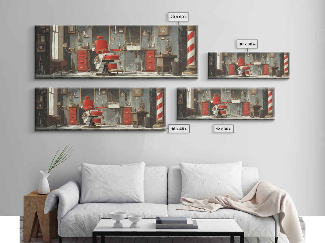 Barber Chair Silhouette Rendered as Iconic Graphic Canvas Print, Barbershop Art, Neutral Decor, Barbershop Decor, Grooming, BAA-3x1-27
