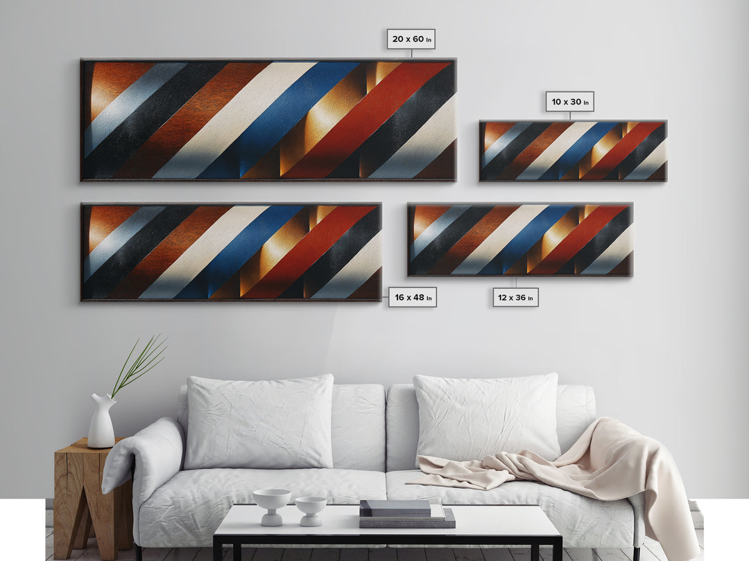 Red White and Blue Stripe Abstraction from Canvas Print, Barbershop Art, African American Art, Barbershop Decor, Grooming, BAA-3x1-81
