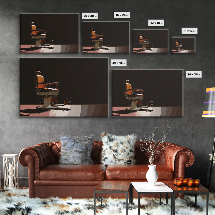 Barber Chair Silhouette Rendered as Iconic Graphic Canvas Print, Barbershop Art, Man Cave Decor, Barbershop Decor, Grooming, BAA-3x2-87