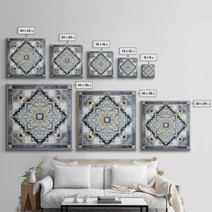 Quilt Pattern Folk Art Composition Framed Canvas Print, Bed and Breakfast Art, Printable Art, Living Room Decor, Fine Art, BAB-1x1-11