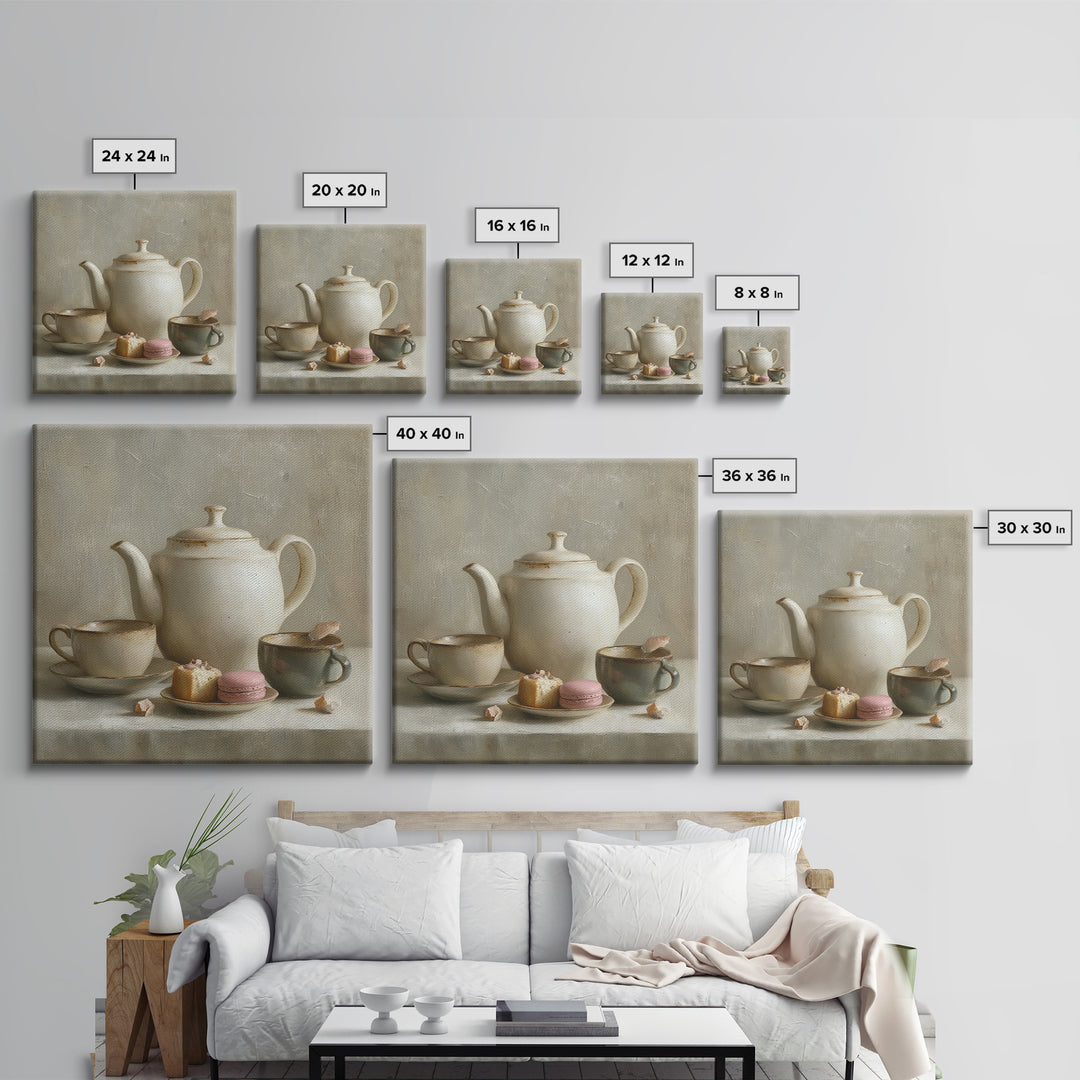 Porcelain Teapot and Scones Framed Canvas Print, Bed and Breakfast Art, Wall Decor, Living Room Decor, Fine Art, BAB-1x1-12
