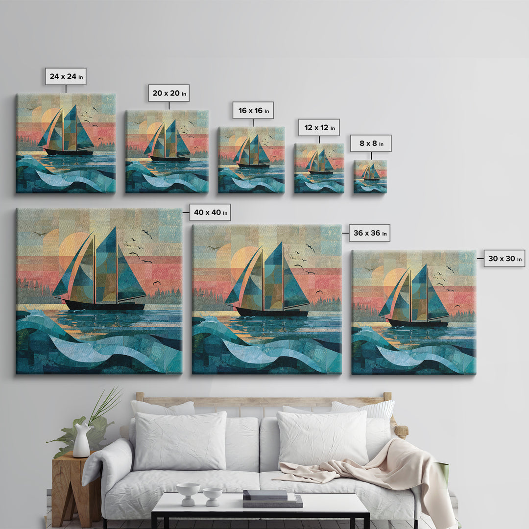 Coastal Inn Sailboat at Sunrise Canvas Print, Bed and Breakfast Art, Gallery Decor, Living Room Decor, Fine Art, BAB-1x1-17