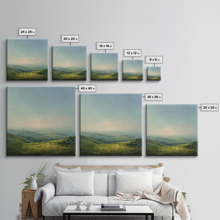 Classic Landscape with Rolling Green Hills Framed Canvas Print, Bed and Breakfast Art, Coffee Art, Living Room Decor, Fine Art, BAB-1x1-24