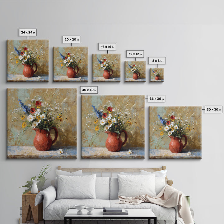Country Wildflowers in a Chipped Ceramic Pitcher Canvas Print, Bed and Breakfast Art, Room Decor, Living Room Decor, BAB-1x1-25