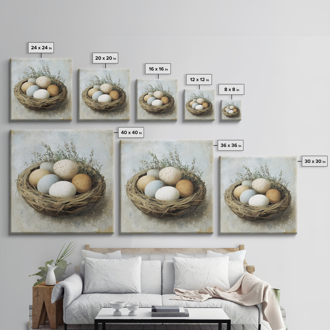 Fresh Eggs in a Woven Basket with Canvas Print, Bed and Breakfast Art, Bedroom Art, Living Room Decor, Oil Painting, BAB-1x1-30